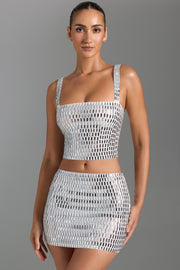 Oh Polly Adaia jupe micro mini blanche strass taille basse