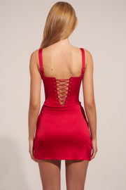 Oh Polly Robe Mini Satin Rose Red Col Coeur