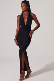 Oh Polly Mariposa 7284 Robe longue noire jersey décolleté