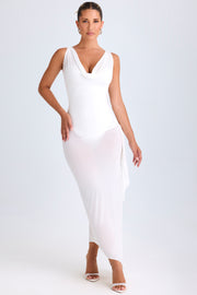 Oh Polly Deva Robe Midi Blanche Col Drapé Fente