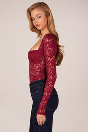 Oh Polly Bodysuits Body Letizia Bordeaux Dentelle Col Carré