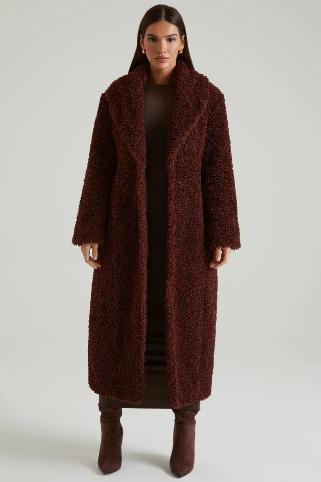 Oh Polly 7758 Manteau Femme Marron Long Fausse Fourrure