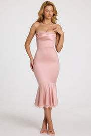 Oh Polly Belsa 15380 robe midi satin rose bustier dentelle