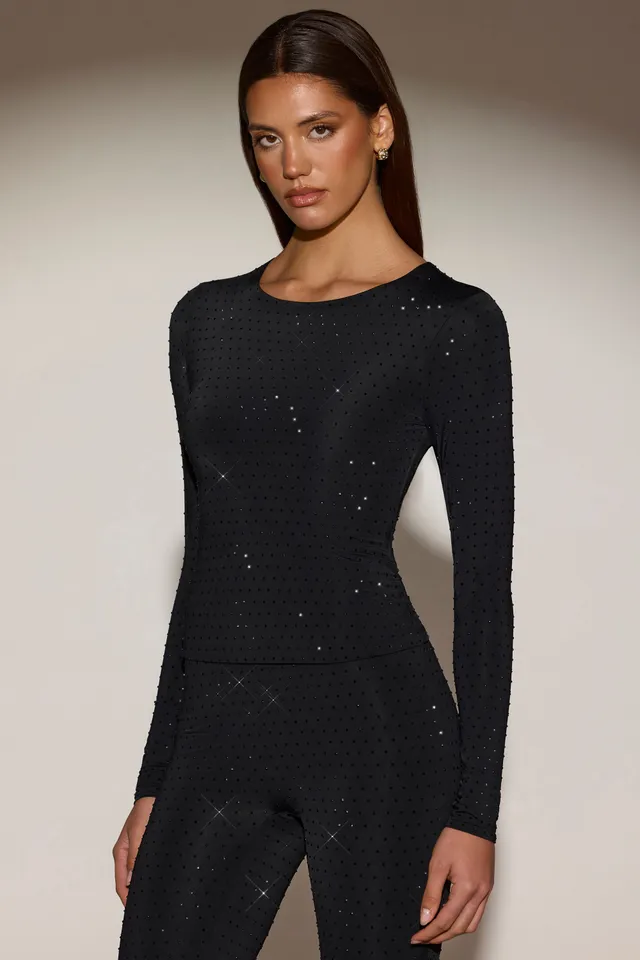 Oh Polly Venia 14966 haut noir strass manches longues