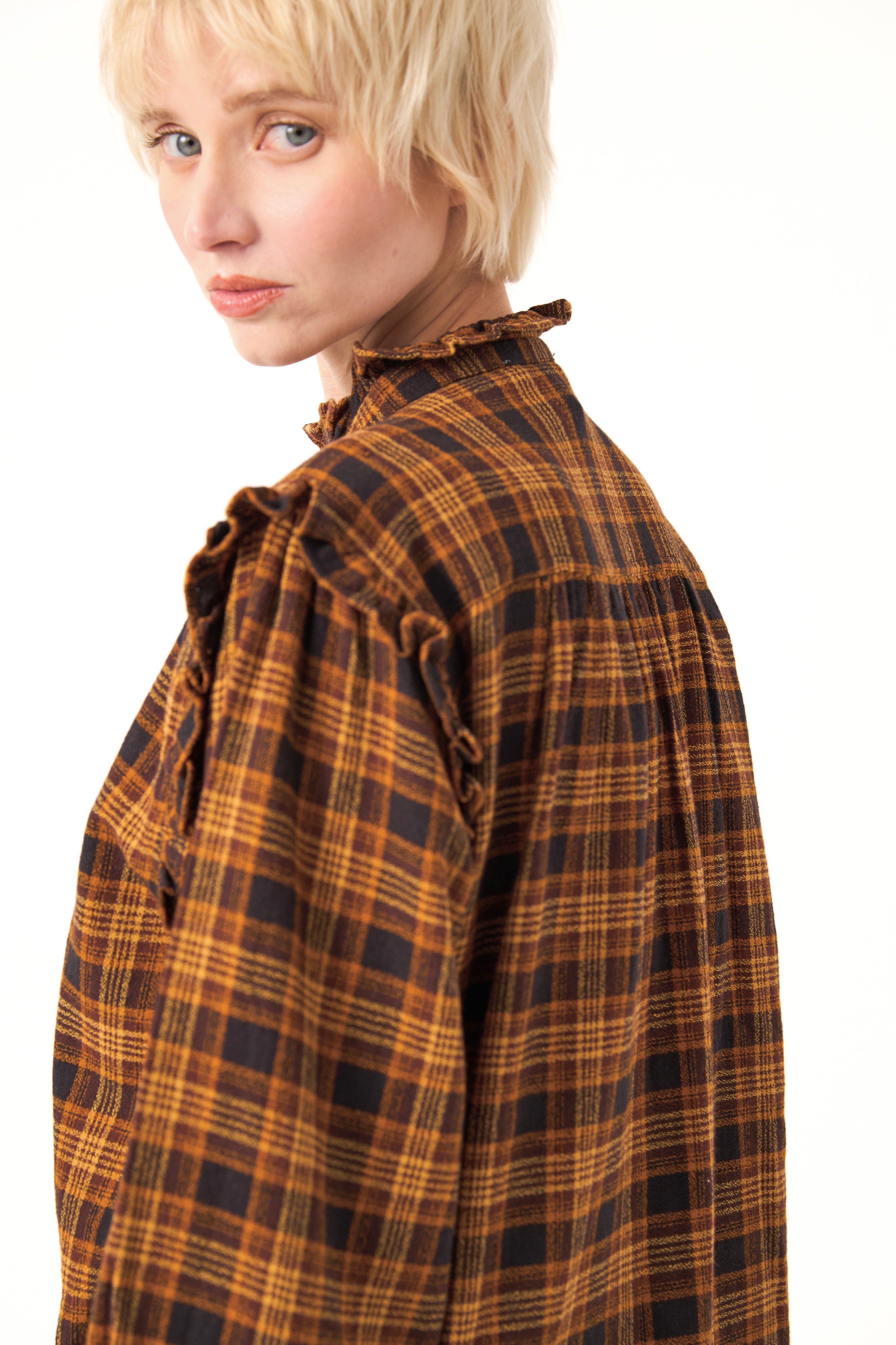 Chicosoleil Mieko chemisier carreaux tartan coton manches