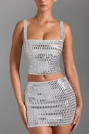 Oh Polly Adaia jupe micro mini blanche strass taille basse