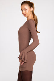 Oh Polly Helena robe mini marron manches longues
