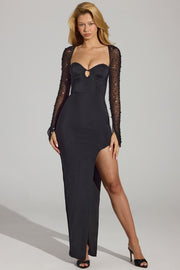 Oh Polly San Marino Robe Maxi Satin Noire fendue