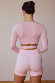 Oh Polly Tops crop top rose cache-cœur manches longues