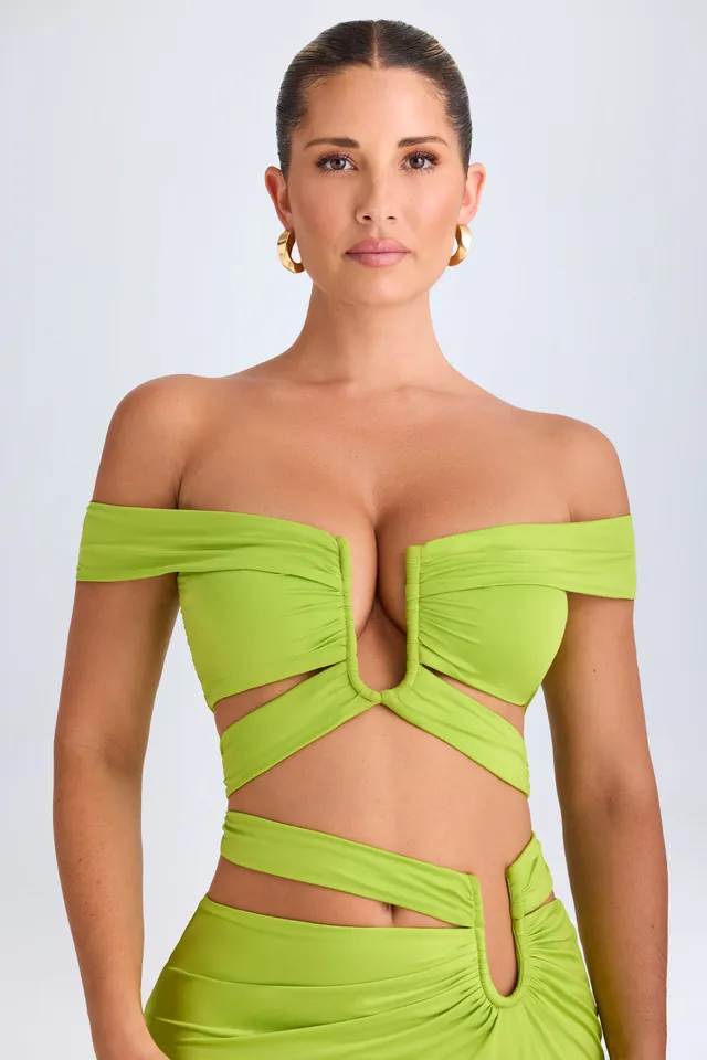 Oh Polly Zene crop top découpé lime green épaules dénudées