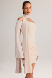 Oh Polly Luzia mini robe crème épaules dénudées maille écharpe