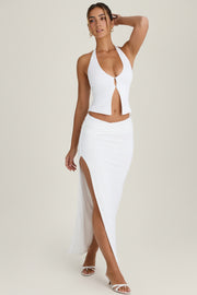 Oh Polly Skirts Jupe Maxi Cedara Blanche Fendue Stretch