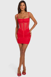 Oh Polly Dresses Evadne Mini Robe Dentelle Rouge Cerise