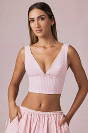 Oh Polly Tops Magda 14400 crop top rose rayé coton