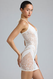 Oh Polly Tori robe mini ivoire licou strass dos nu