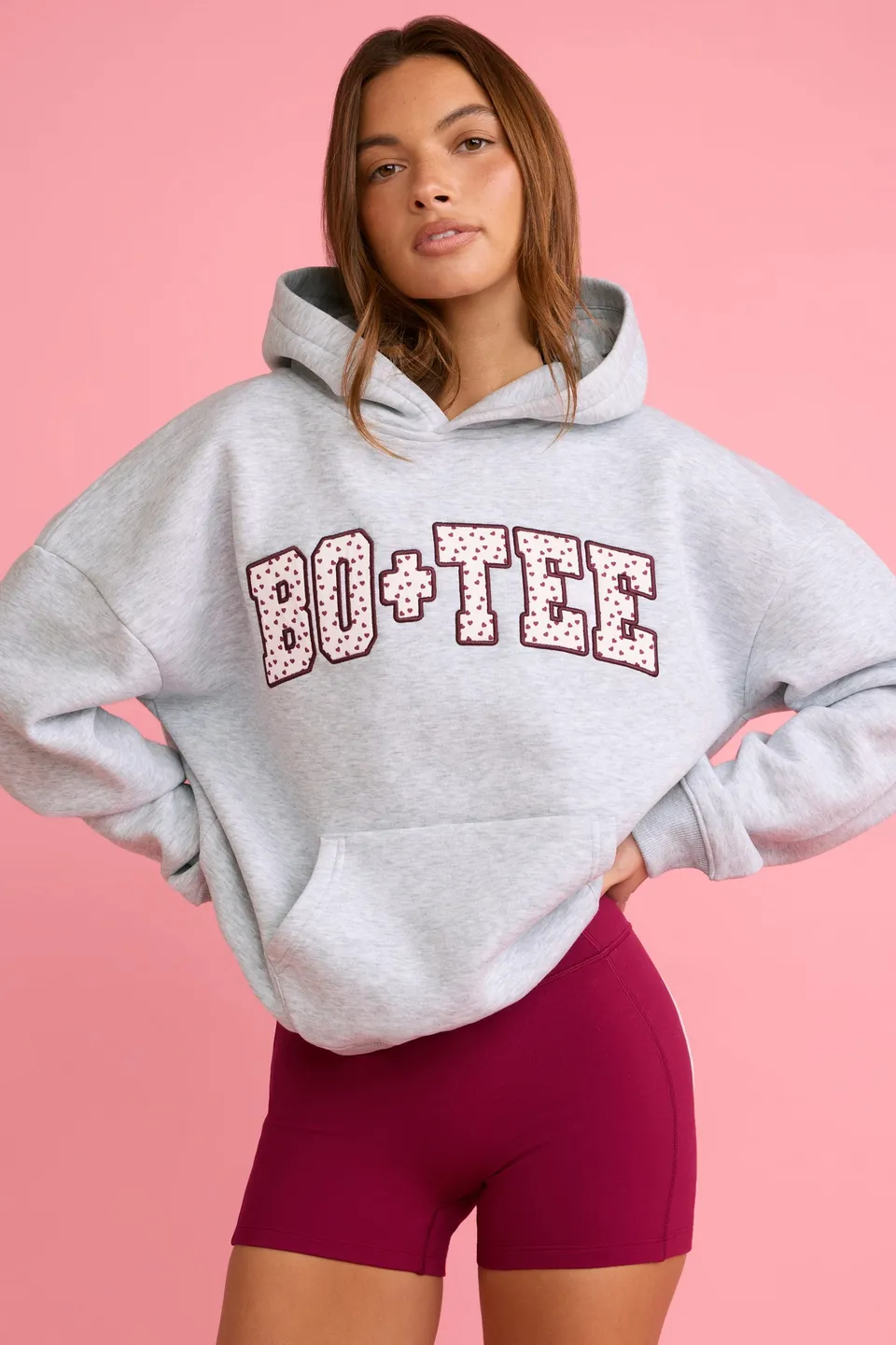Oh Polly Knitwear hoodie oversize gris brodé coton