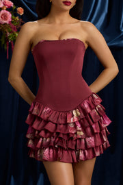 Oh Polly Dresses Juliet mini robe bordeaux bustier fleurs