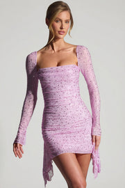 Oh Polly Marilla 9738 robe mini rose strass drapée