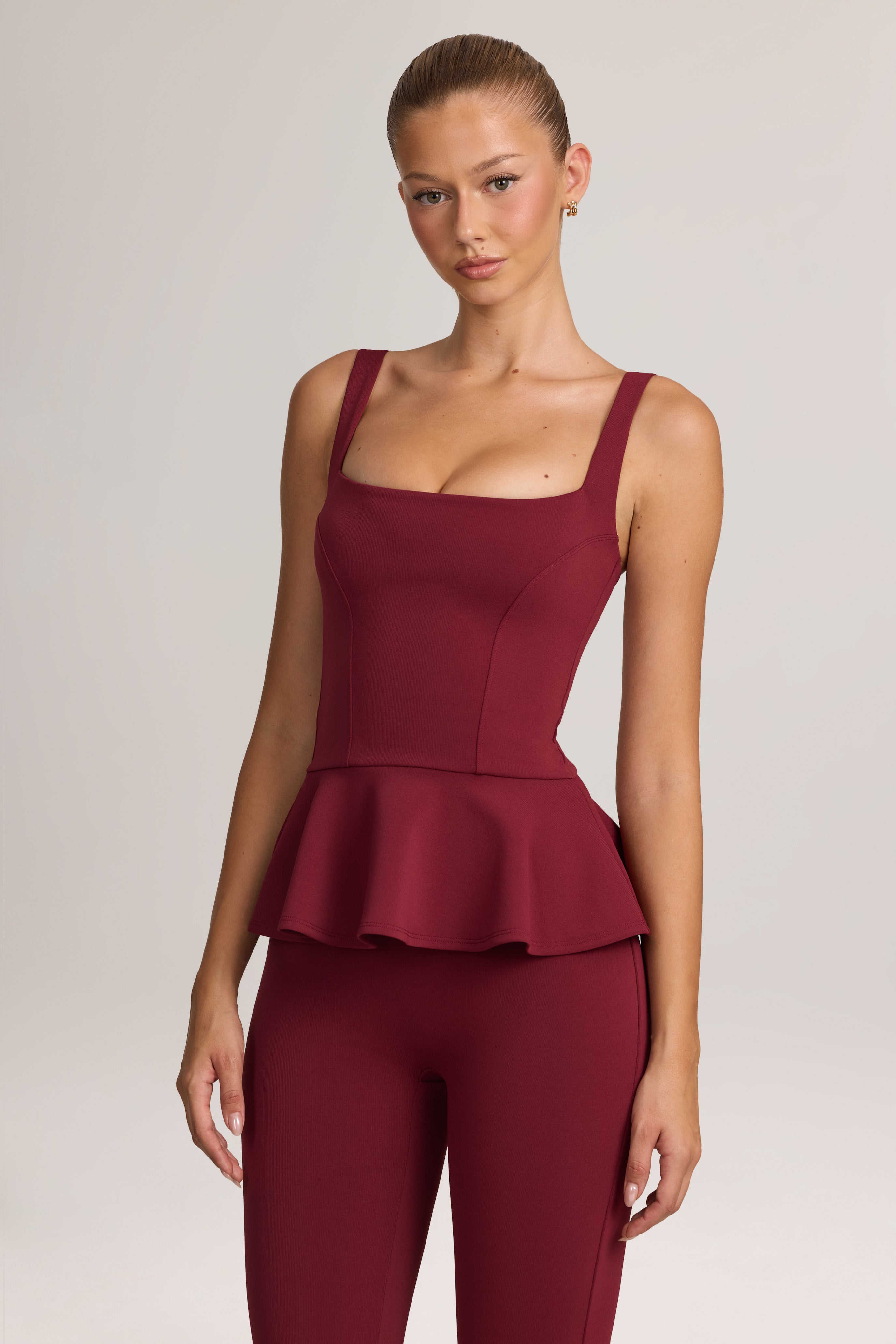 Oh Polly Gene top péplum bordeaux ponte