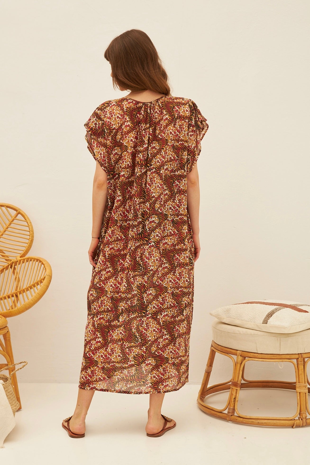 Chicosoleil Isabella robe longue Tiger Roses gaze coton