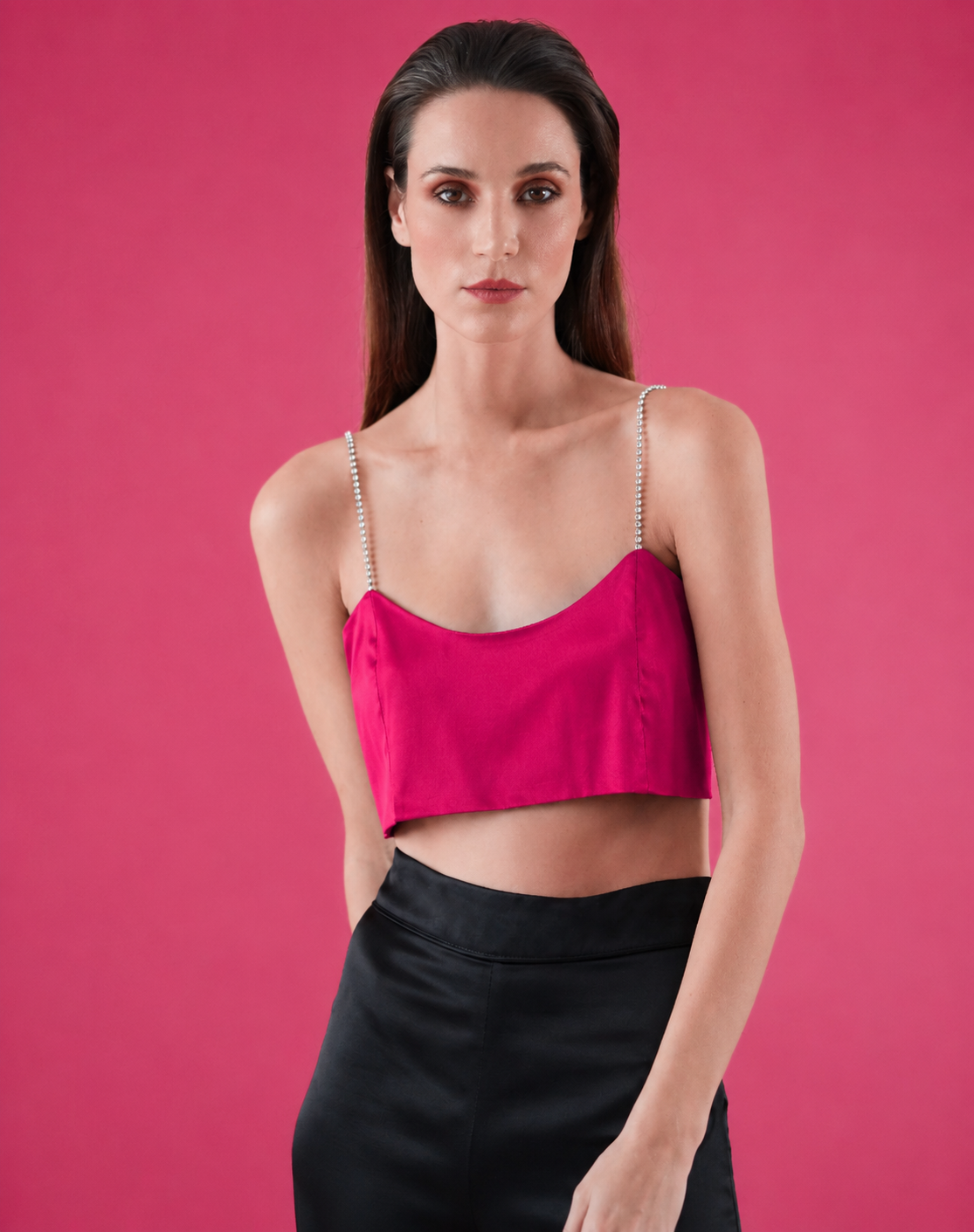 The Ethiquette Gigi crop top satin soie fuchsia taille XS-XL