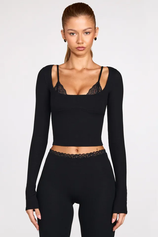 Oh Polly Base Layers Margaux 15823 top manches longues noir dentelle