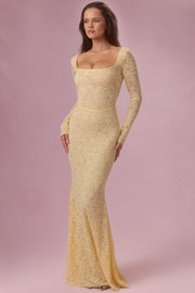 Oh Polly Isolde robe longue dentelle beurre manches longues