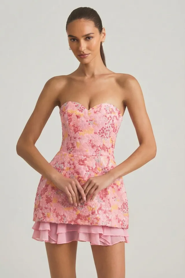 Oh Polly Eliselle mini robe bustier rose sequins corset