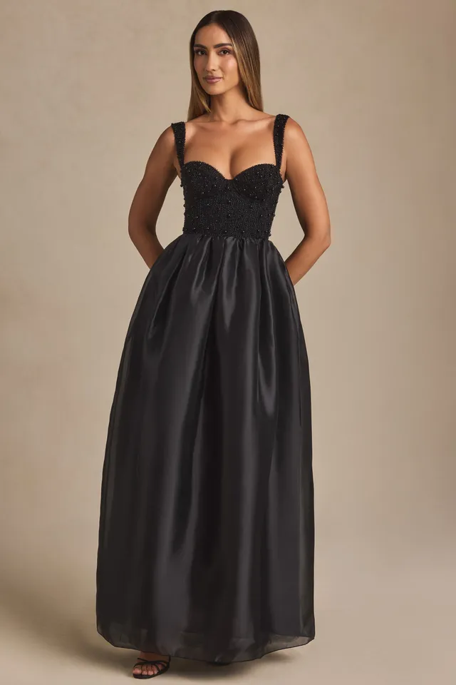 Oh Polly Delancey Robe Corset Noire Maxi Perles