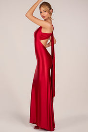 Oh Polly Adelina robe longue satin cerise dos nu
