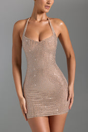Oh Polly Embellished 9485 mini robe miel dos nu à strass