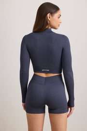 Oh Polly Bo+Tee FlexiRib Zip-Up Cropped Jacket veste indigo slate