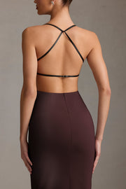 Oh Polly Dresses robe midaxi marron dos nu plongeant