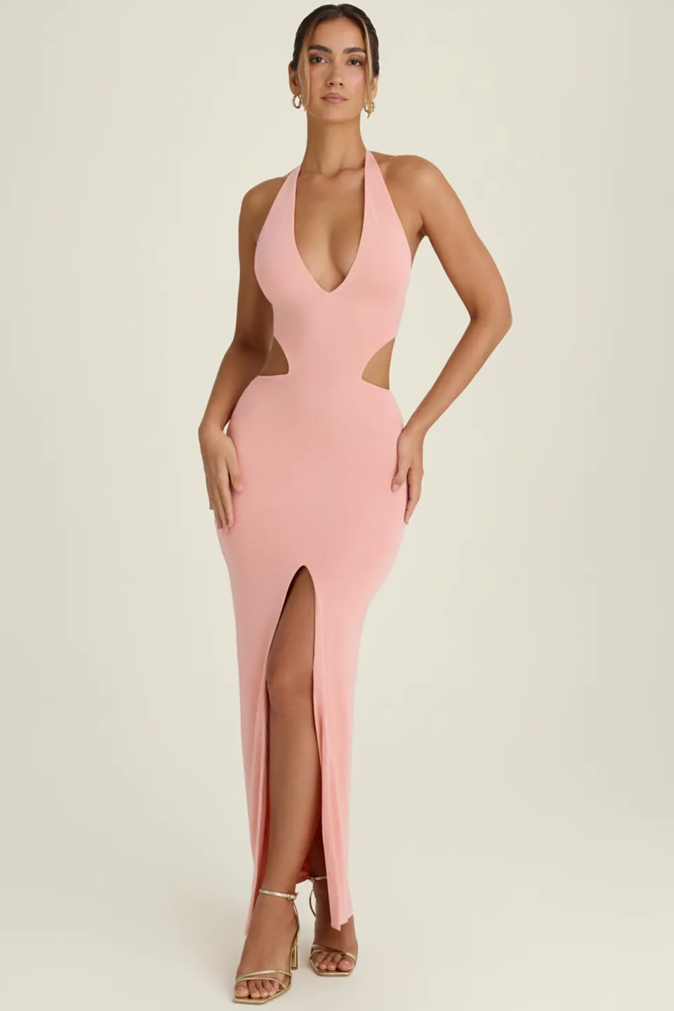 Oh Polly Calantha 10085 robe maxi rose abricot dos nu