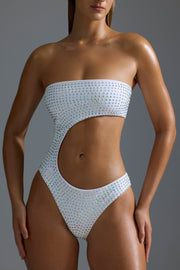 Oh Polly Swim NS0461 maillot une pièce blanc strass bustier