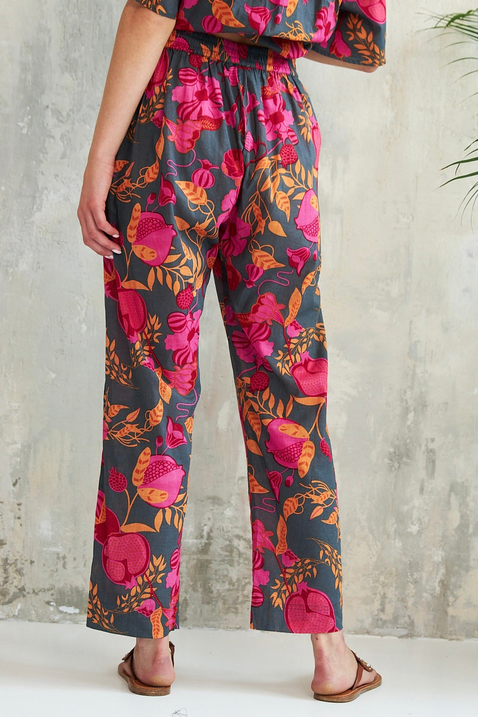 Chicosoleil Bonao pantalon droit floral grenade coton