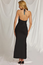 Oh Polly Indi robe maxi noire licou fendue jersey