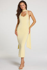 Oh Polly Giselle 16097 robe licou jaune pastel midaxi