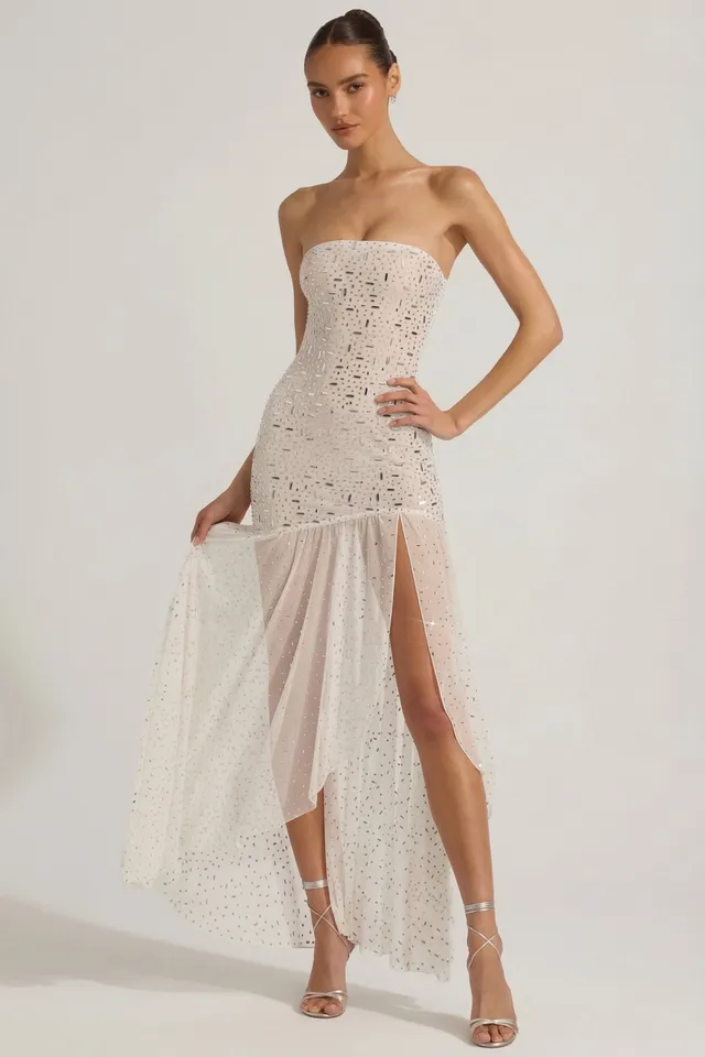 Oh Polly Embellished Kerra robe maxi blanche strass
