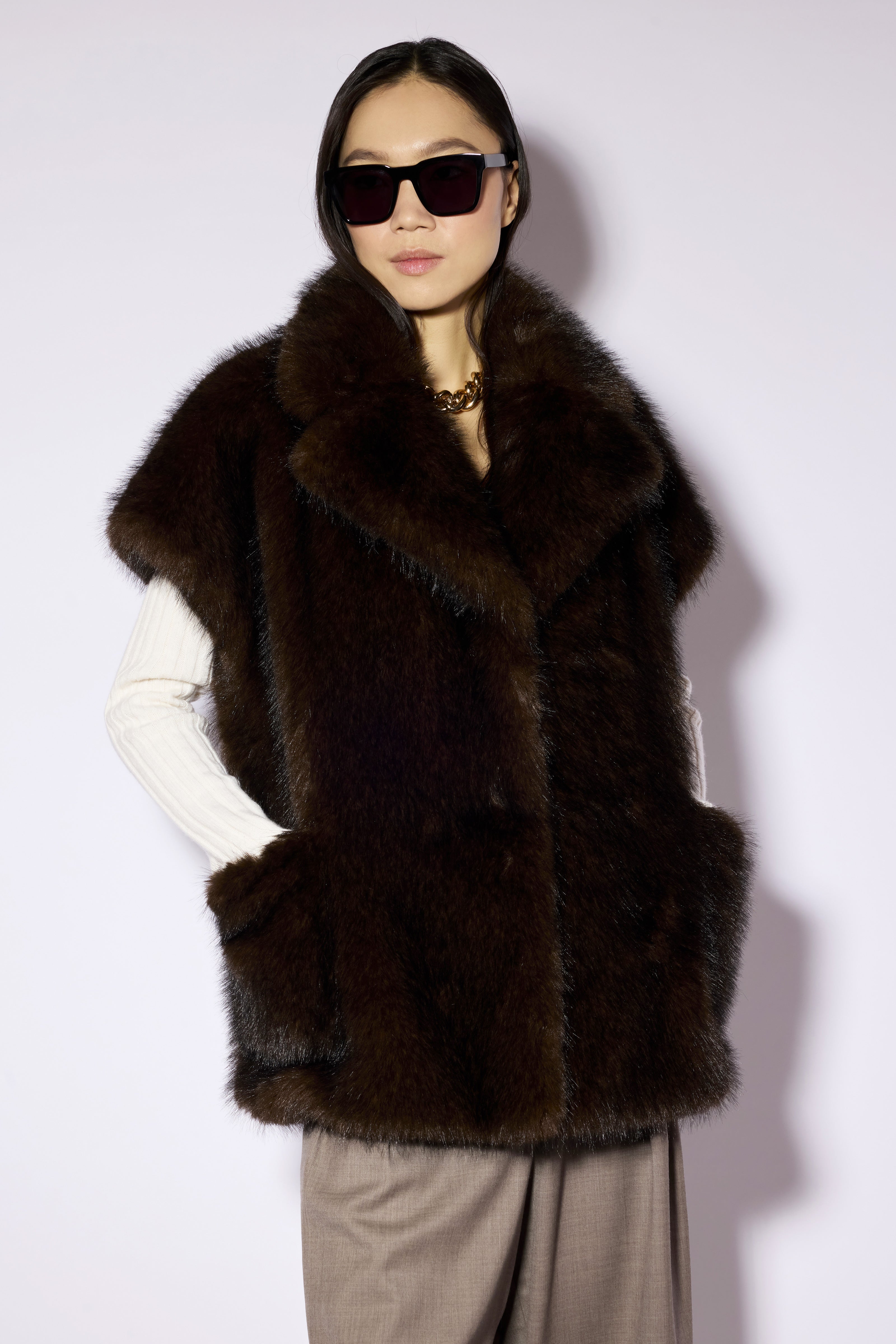 Liviana Conti Rian Gilet Femme Fausse Fourrure Marron
