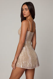 Oh Polly Agentha mini robe pêche dentelle sequins