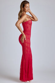 Oh Polly Dresses robe longue Marietta rouge dentelle