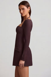 Oh Polly Dresses Ksenia robe mini marron chocolat rayures trapèze