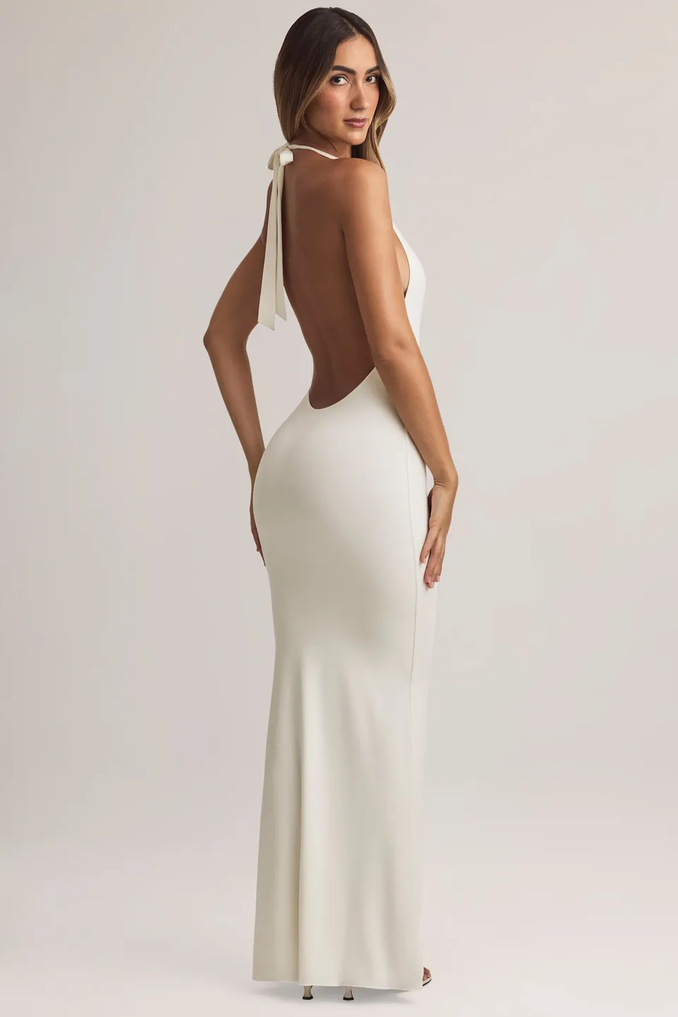 Oh Polly Hallie Maxi Robe Blanche Modal Dos Nu Licou