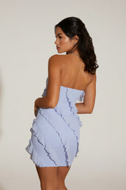 Oh Polly Tatiana robe mini bandeau bleu clair à volants