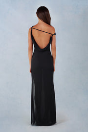 Oh Polly 16001 Robe Maxi Une Épaule Noir Chiffon