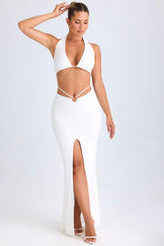 Oh Polly Zweena 10322 Jupe Maxi Blanche Fente Taille Mi-Haute