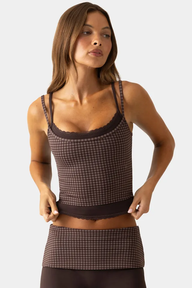 Oh Polly Bo+Tee Tank Top Espresso Gingham