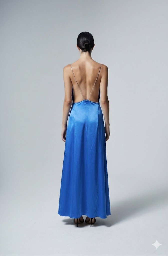 The Ethiquette Jenna robe longue satin bleu ciel M