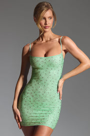 Oh Polly Embellished Aellin 9003 mini robe matcha strass